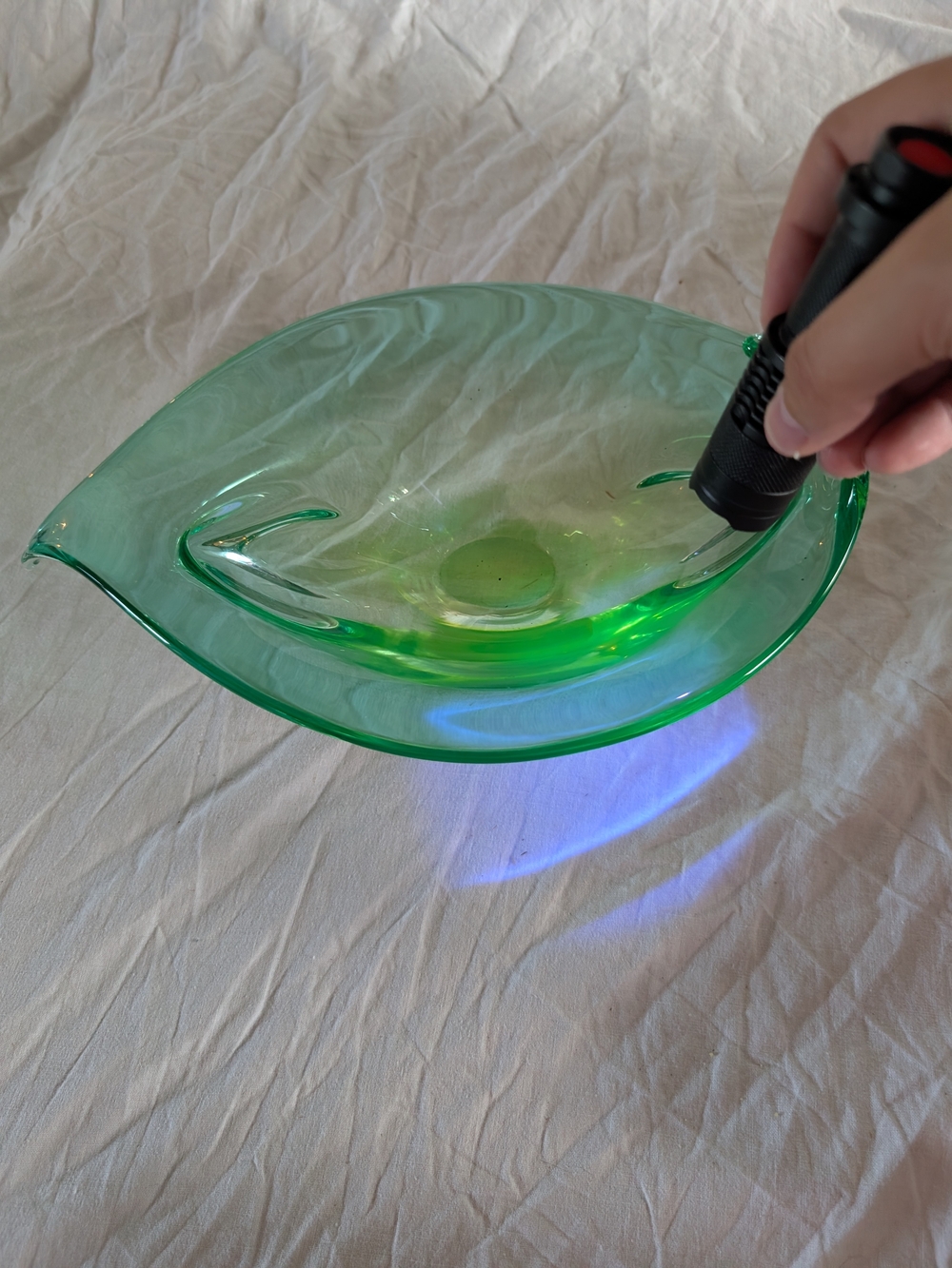 Vintage uranium Green Blown Glass Decorative Bowl